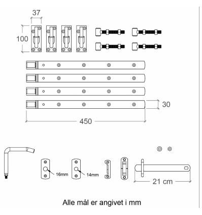 Lågebeslag til Retro/Skagen dobbeltlåger - m/justérbare stabler