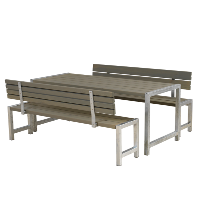 Plankesæt m/2 ryglæn - 186 cm - Gråbrun