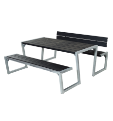 Zigma Bord/Bænkesæt m/1 ryglæn - 176 cm - Sort