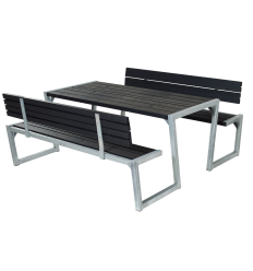 Zigma Bord/Bænkesæt m/2 ryglæn - 176 cm - Sort