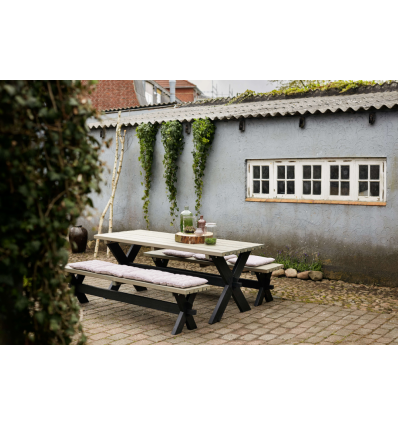 Nostalgi Plankesæt - 177 cm - Bord og 2 Bænke - Sort/Gråbrun