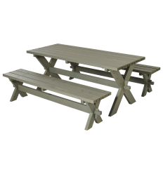 Nostalgi Plankesæt - 177 cm - Bord og 2 Bænke - Gråbrun