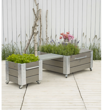 Cubic Blomsterkasse m/hjul - 46x45 cm - Gråbrun