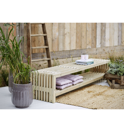 Rustik Trallebænk Design m/hylde - 218×49 cm - Drivtømmerfarve