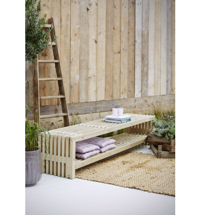 Rustik Trallebænk Design m/hylde - 218×49 cm - Drivtømmerfarve