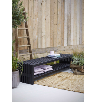 Rustik Trallebænk Design m/hylde - 218×49 cm - Sort
