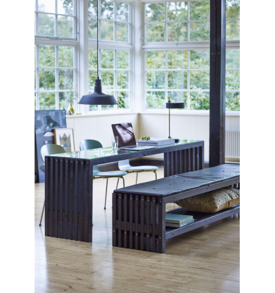 Rustik Trallebænk Design m/hylde - 138×49 cm - Sort