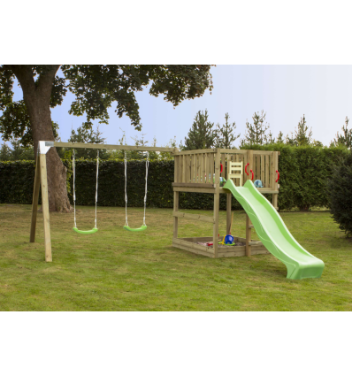 PLUS Play Legetårn inkl. gyngestativ grøn rutsjebane og gyngesæder 