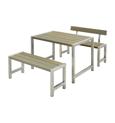 Café Plankesæt m/1 ryglæn - 127 cm - Gråbrun