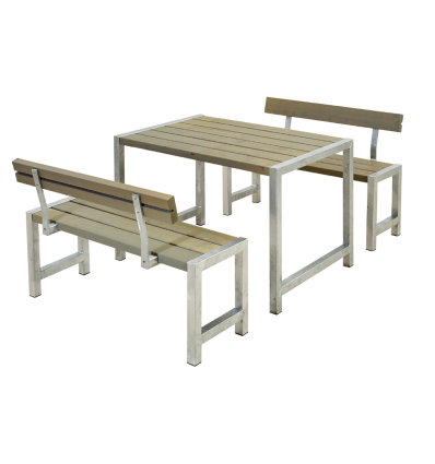 Café Plankesæt m/2 ryglæn - 127 cm - Gråbrun