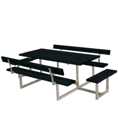 Basic Bord/Bænkesæt m/2 ryglæn og 2 påbygninger - 260 cm - Sort
