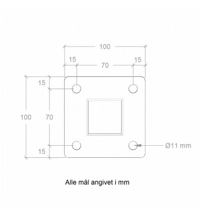 Stålstolpe m/fod til gelænder - hjørnestolpe - 4,5x4,5x103,3 cm