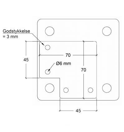 Stålstolpe m/fod til gelænder - hjørnestolpe - 4,5x4,5x103,3 cm
