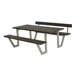 Wega Bord/Bænkesæt m/1 ryglæn - 177 cm - RePlast - Sort