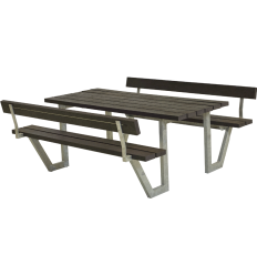 Wega Bord/Bænkesæt m/2 ryglæn - 177 cm - RePlast - Sort