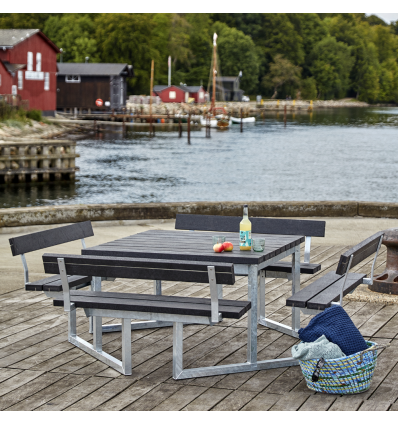 Twist Bord/Bænkesæt m/4 ryglæn - 227 cm - RePlast - Sort