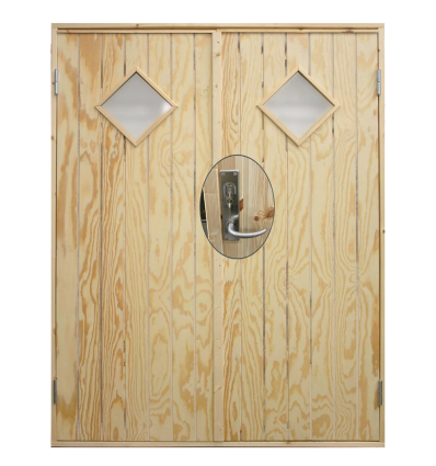 Dobbelt udhusdør plywood m/vinduer inkl. karm/montagesæt - HU - 151,2×197,8 cm