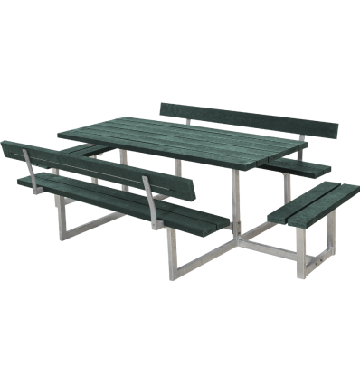 Basic Bord/Bænkesæt m/2 ryglæn og 2 påbygninger - 260 cm - ReTex - Grøn