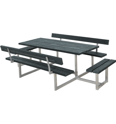 Basic Bord/Bænkesæt m/2 ryglæn og 2 påbygninger - 260 cm - ReTex - Grå