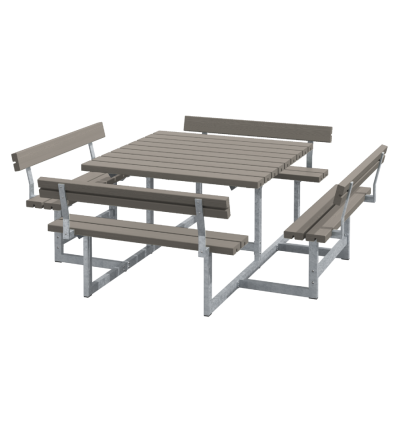 Picnic Bord/Bænkesæt m/4 ryglæn - 224 cm - Gråbrun