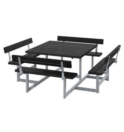 Picnic Bord/Bænkesæt m/4 ryglæn - 224 cm - RePlast - Sort
