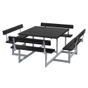 Picnic Bord/Bænkesæt m/4 ryglæn - 224 cm - RePlast - Sort