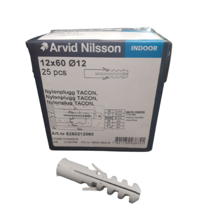 Arvid Nylonplug 12x60mm 25 stk