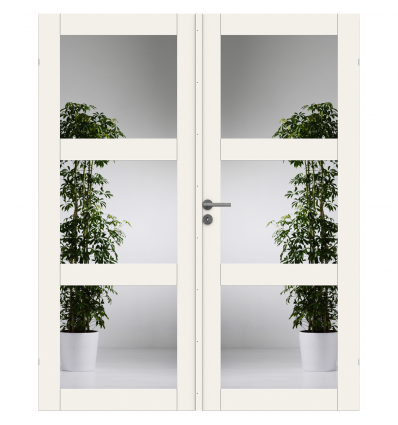 Massiv dobbelt glasdør med 3 felter m15x21 (725+725x2040x40)