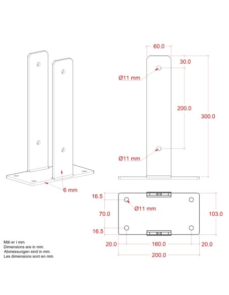 U-stolpefod til fundament - 9×9×30 cm - m/skruer