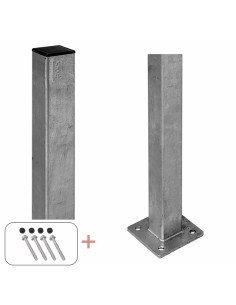 Stålstolpe m/fod 4,5×4,5×96 cm - m/stolpeafdækning/bolte