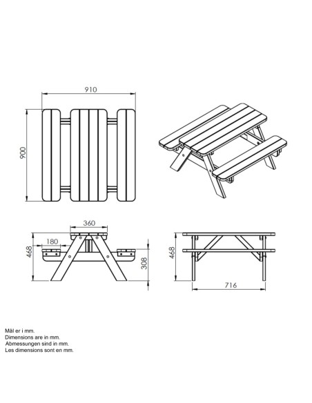 Tiny bord/bænkesæt til børn - 90 cm - ThermoWood®